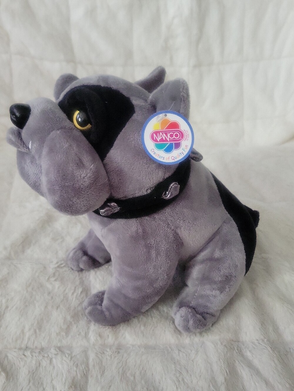 Nanco Gray Plush Bulldog with Black Accents Collar